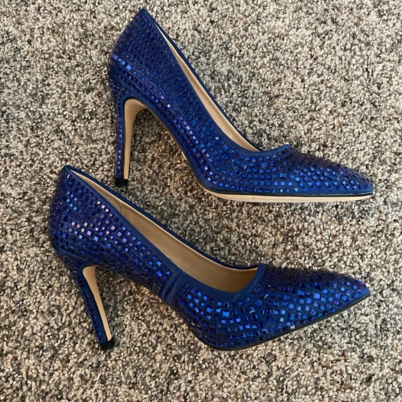 Lauren Lorraine Shoes - Lauren Lorraine Dazzle Navy Pointed Toe 4" Heel Slip-On Classic - Size 6.5